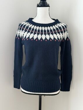 Pink Rose Navy Crewneck Sweater with White & Pink Fair Isle Yoke